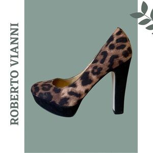 Roberto Vianni Cheetah Print Platform Heel Pump Shoe Size 38